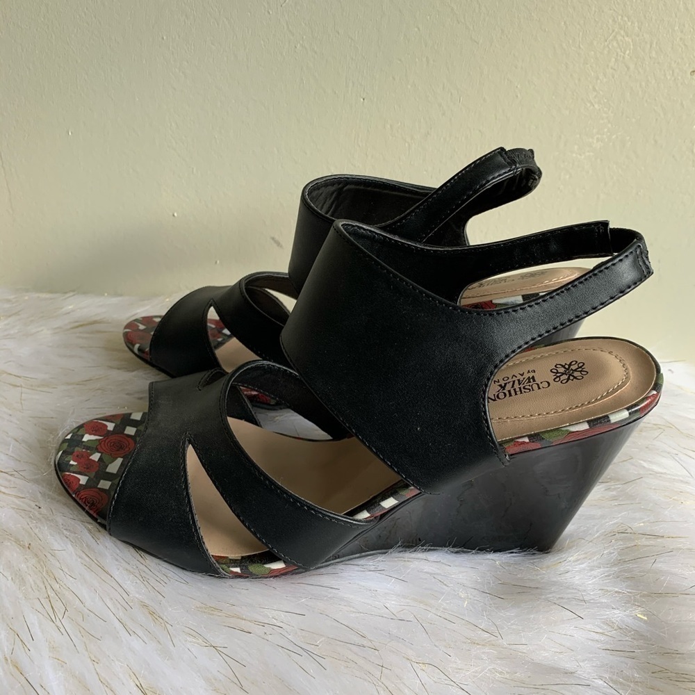 Cushion Walk by Avon black strappy wedge shoes - Picture 5 of 9